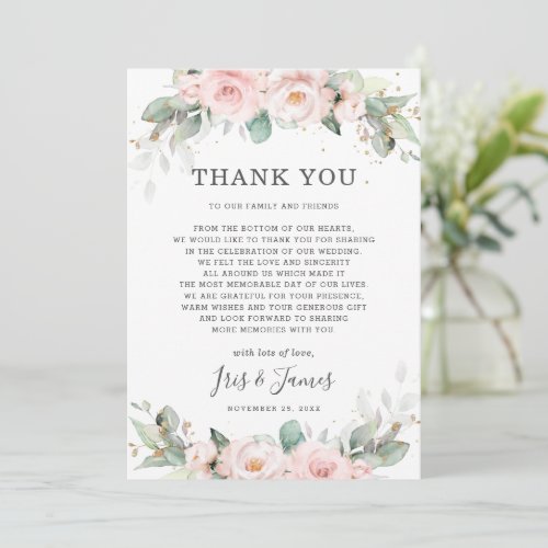 Luxe Soft Hued Blush Pink Floral Greenery Wedding Thank You Card