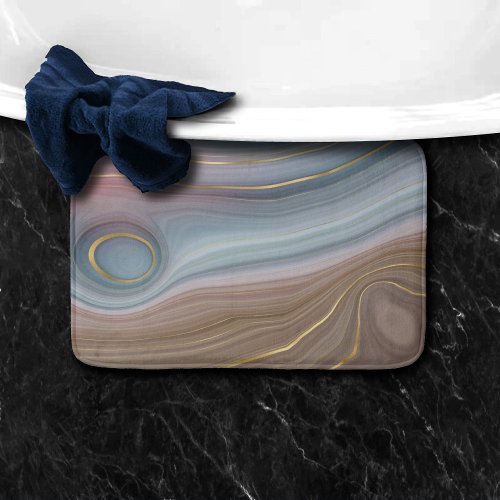 Luxe Strata  Dusty Slate Blue Taupe Pink Agate Bath Mat