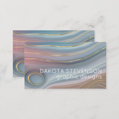 Luxe Strata  Dusty Slate Blue Taupe Pink Agate Business Card