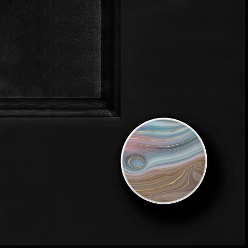Luxe Strata  Dusty Slate Blue Taupe Pink Agate Ceramic Knob