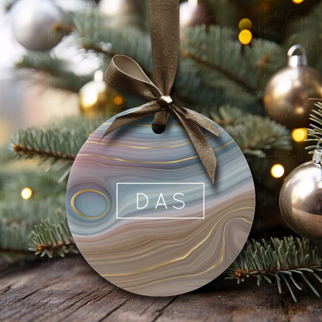 Luxe Strata | Dusty Slate Blue Taupe Pink Agate Ceramic Ornament (Creator Uploaded)