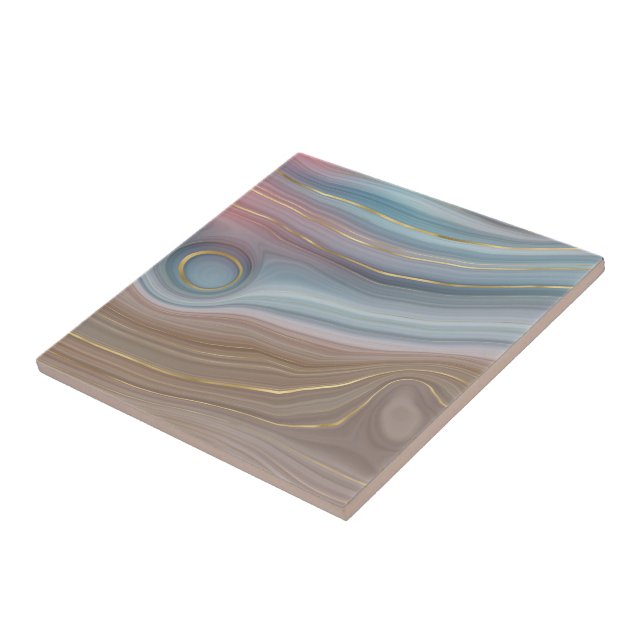 Luxe Strata | Dusty Slate Blue Taupe Pink Agate Ceramic Tile (Side)