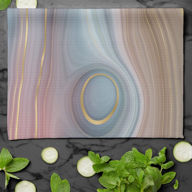 Luxe Strata | Dusty Slate Blue Taupe Pink Agate Kitchen Towel (Creator Uploaded)