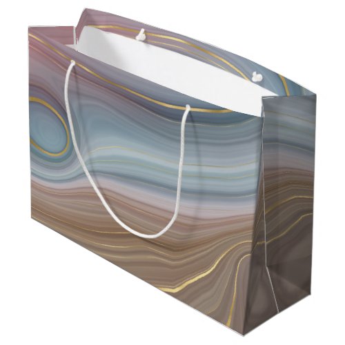 Luxe Strata  Dusty Slate Blue Taupe Pink Agate Large Gift Bag