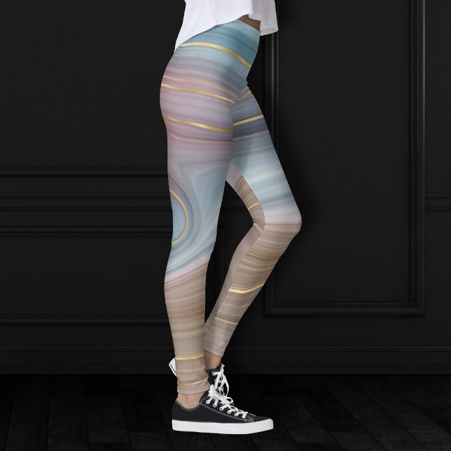 Luxe Strata | Dusty Slate Blue Taupe Pink Agate Leggings (Creator Uploaded)