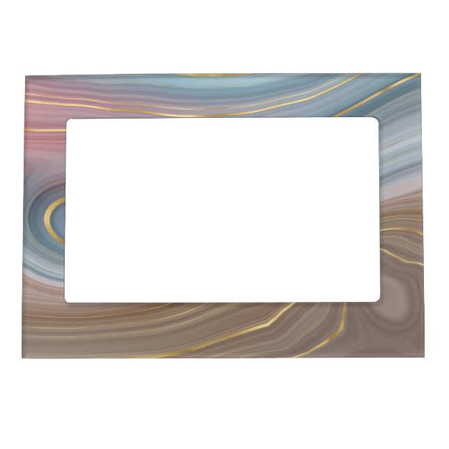 Luxe Strata | Dusty Slate Blue Taupe Pink Agate Magnetic Frame (Front)