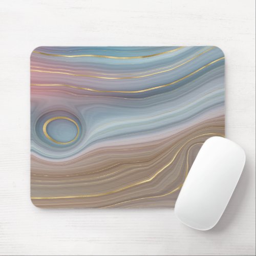 Luxe Strata  Dusty Slate Blue Taupe Pink Agate Mouse Pad