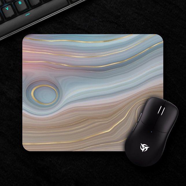 Luxe Strata | Dusty Slate Blue Taupe Pink Agate Mouse Pad (Creator Uploaded)