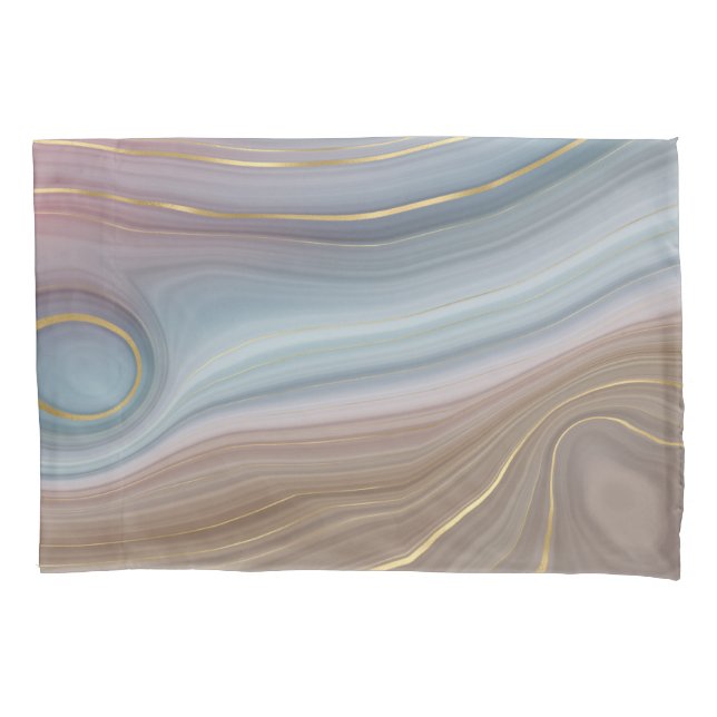 Luxe Strata | Dusty Slate Blue Taupe Pink Agate Pillow Case (Front)