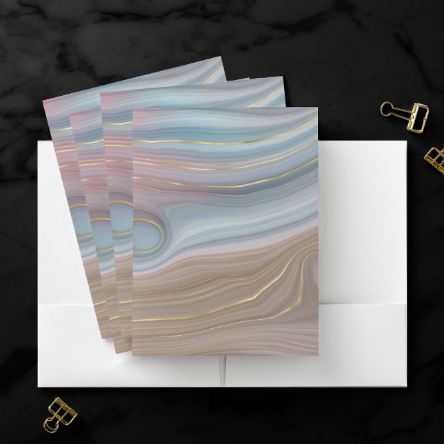 Luxe Strata | Dusty Slate Blue Taupe Pink Agate Pocket Folder (Creator Uploaded)