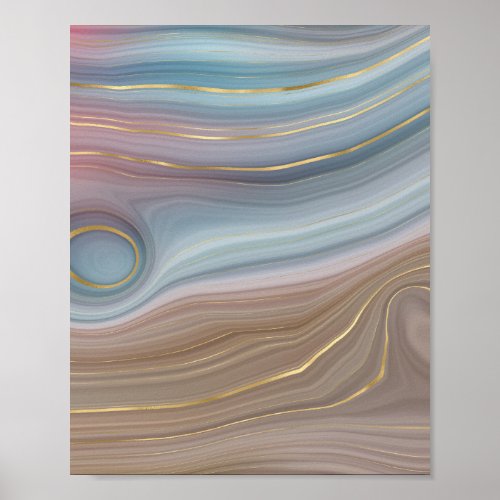 Luxe Strata  Dusty Slate Blue Taupe Pink Agate Poster