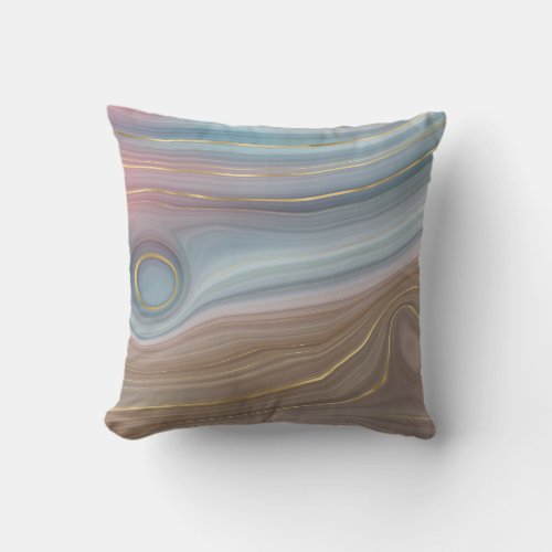 Luxe Strata  Dusty Slate Blue Taupe Pink Agate Throw Pillow
