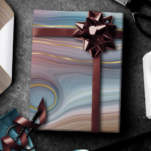 Luxe Strata Dusty Slate Blue Taupe Pink Agate Wrapping Paper
