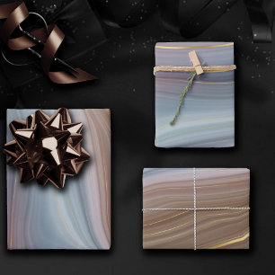 Luxe Strata Dusty Slate Blue Taupe Pink Agate Wrapping Paper Sheets