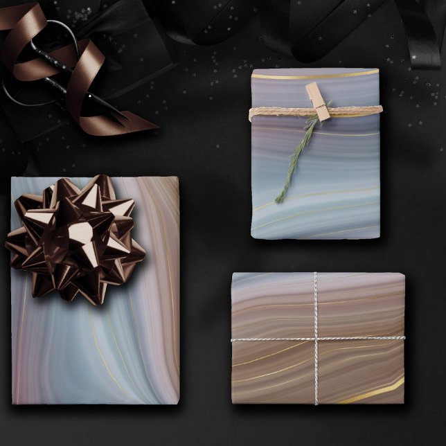 Luxe Strata | Dusty Slate Blue Taupe Pink Agate Wrapping Paper Sheets (Creator Uploaded)