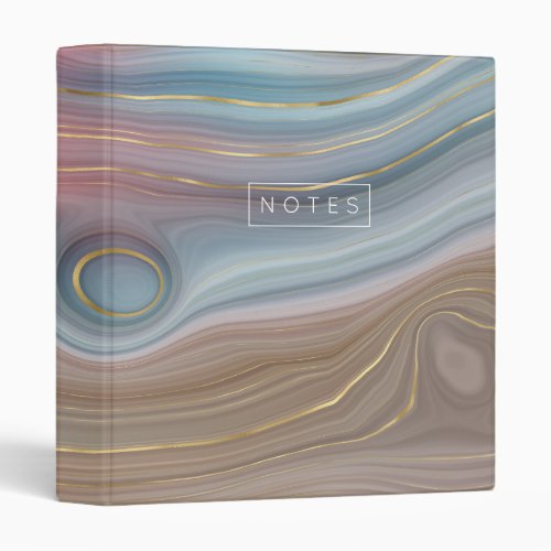 Luxe Strata  Slate Blue Taupe Pink Agate Monogram 3 Ring Binder