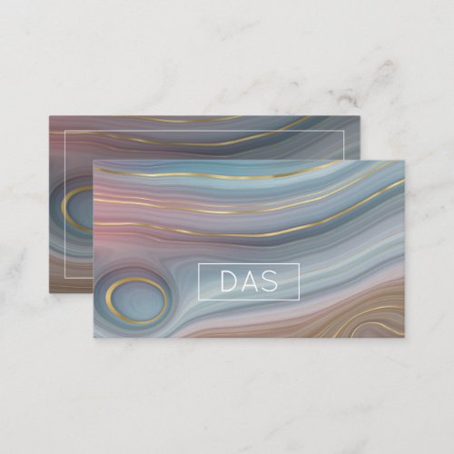 Luxe Strata  Slate Blue Taupe Pink Agate Monogram Business Card