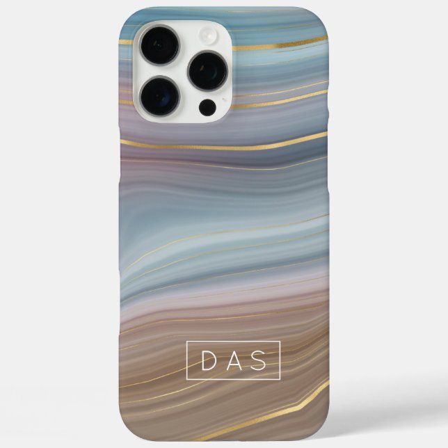 Luxe Strata | Slate Blue Taupe Pink Agate Monogram Case-Mate iPhone Case (Back)