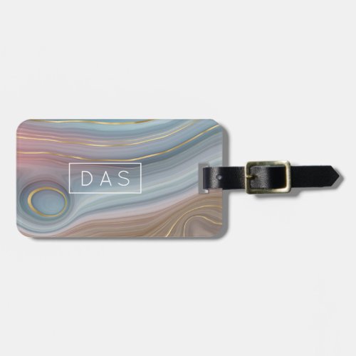Luxe Strata  Slate Blue Taupe Pink Agate Monogram Luggage Tag