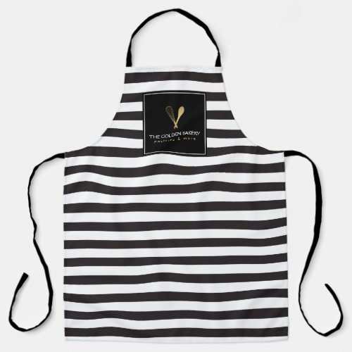 Luxe Striped Gold Whisk Spoon Logo Apron