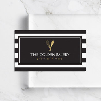 Luxe Striped Gold Whisk Spoon Logo Bakery  Chef Business Card by 1201am at Zazzle