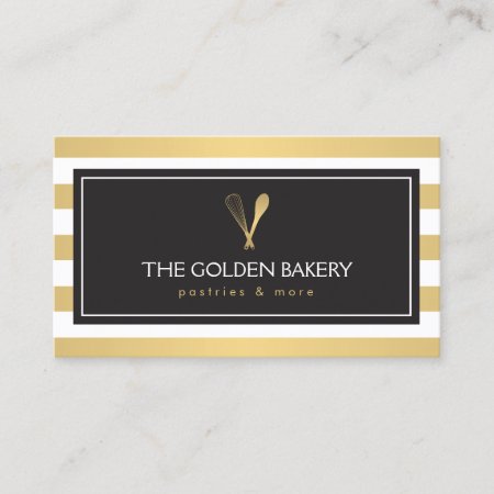 Luxe Striped Gold Whisk Spoon Logo Bakery, Chef Ii Business Card