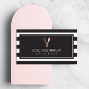 Luxe Striped Rose Gold Whisk Spoon Logo Bakery Business Card at Zazzle