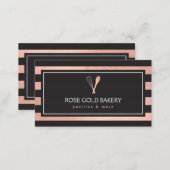 Luxe Striped Rose Gold Whisk Spoon Logo Bakery II Business Card (Front/Back)