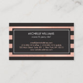 Luxe Striped Rose Gold Whisk Spoon Logo Bakery II Business Card (Back)
