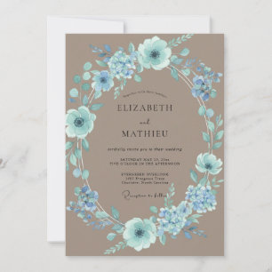 Luxe Taupe Aqua Petal Wedding Invitation