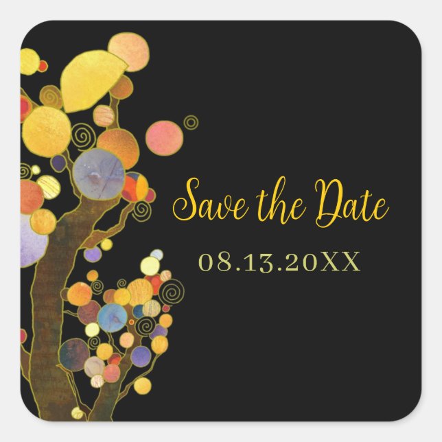 Luxe Tree Wedding Save the Date Square Sticker (Front)