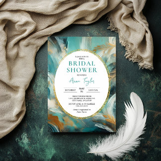 Luxe Turquoise Gold Brushstroke Bridal Shower Invitation