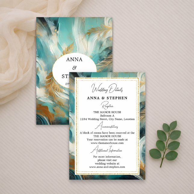 Luxe Turquoise Gold Brushstrokes Enclosure Card (Creator Uploaded)