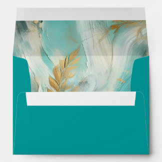 Luxe Turquoise Gold Brushstrokes Envelope