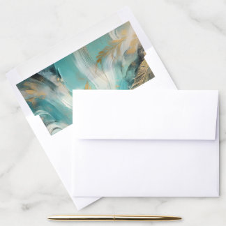 Luxe Turquoise Gold Brushstrokes Envelope Liner