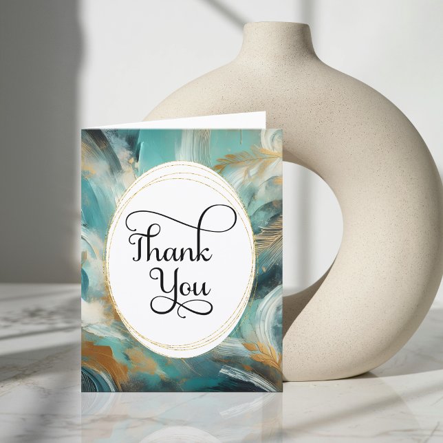 Luxe Turquoise Gold Brushstrokes Thank You Card (Creator Uploaded)