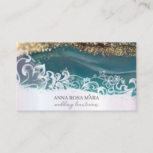  Luxe Turquoise Gold White QR Agate AP66 Glam Business Card