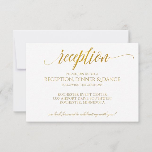 Luxe Typography Reception Card | Faux Gold Foil (Front)