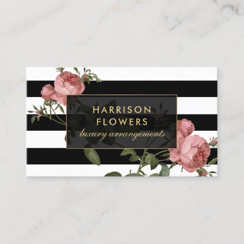 Luxe Vintage Stripes and Florals Business Card