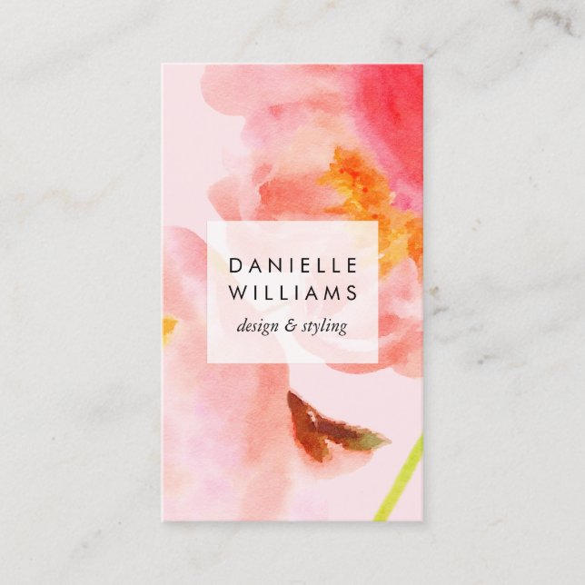 Luxe Watercolor Pink Florals Business Card (Front)
