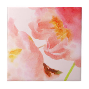 Luxe Watercolor Pink Florals Ceramic Tile