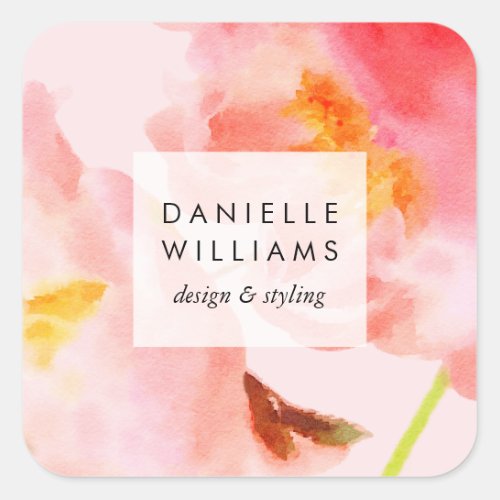 Luxe Watercolor Pink Florals Square Sticker