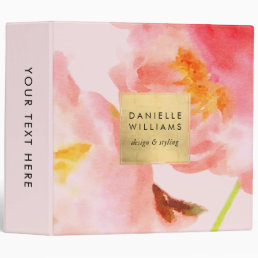 Luxe Watercolor Pink Florals with Faux Gold Frame 3 Ring Binder