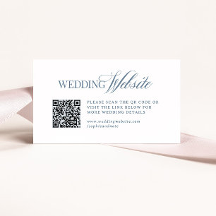 Luxe White and Dusty Blue Wedding Website QR Code Enclosure Card