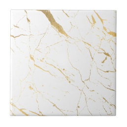Luxe White and Gold Marble Ceramic Tile