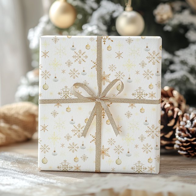 Luxe White & Gold Snowflake Christmas Wrapping Paper (Creator Uploaded)