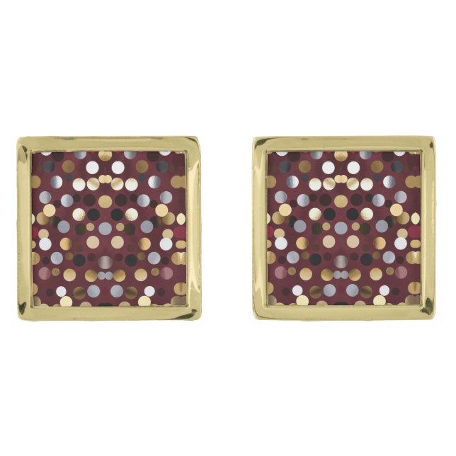  Luxe Wine Red with Gold & Silver Dot  Cufflinks (Front)