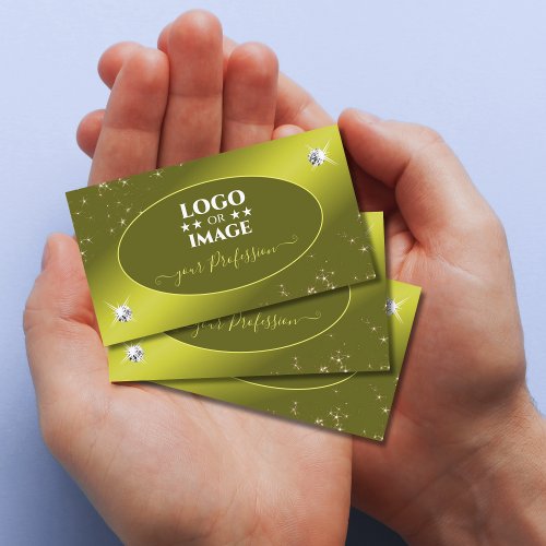 Luxe Yellow Mustard Glitter Stars Jewels with Logo Business Card