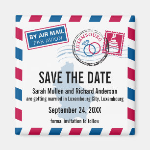 Luxembourg Air Mail Wedding Save the Date Magnet