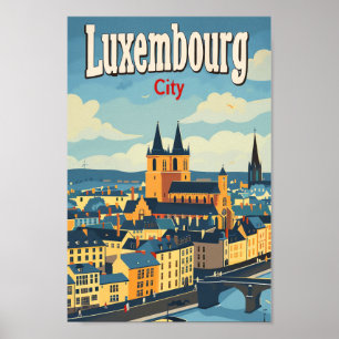 Luxembourg City Vintage Retro Travel Illustration Poster